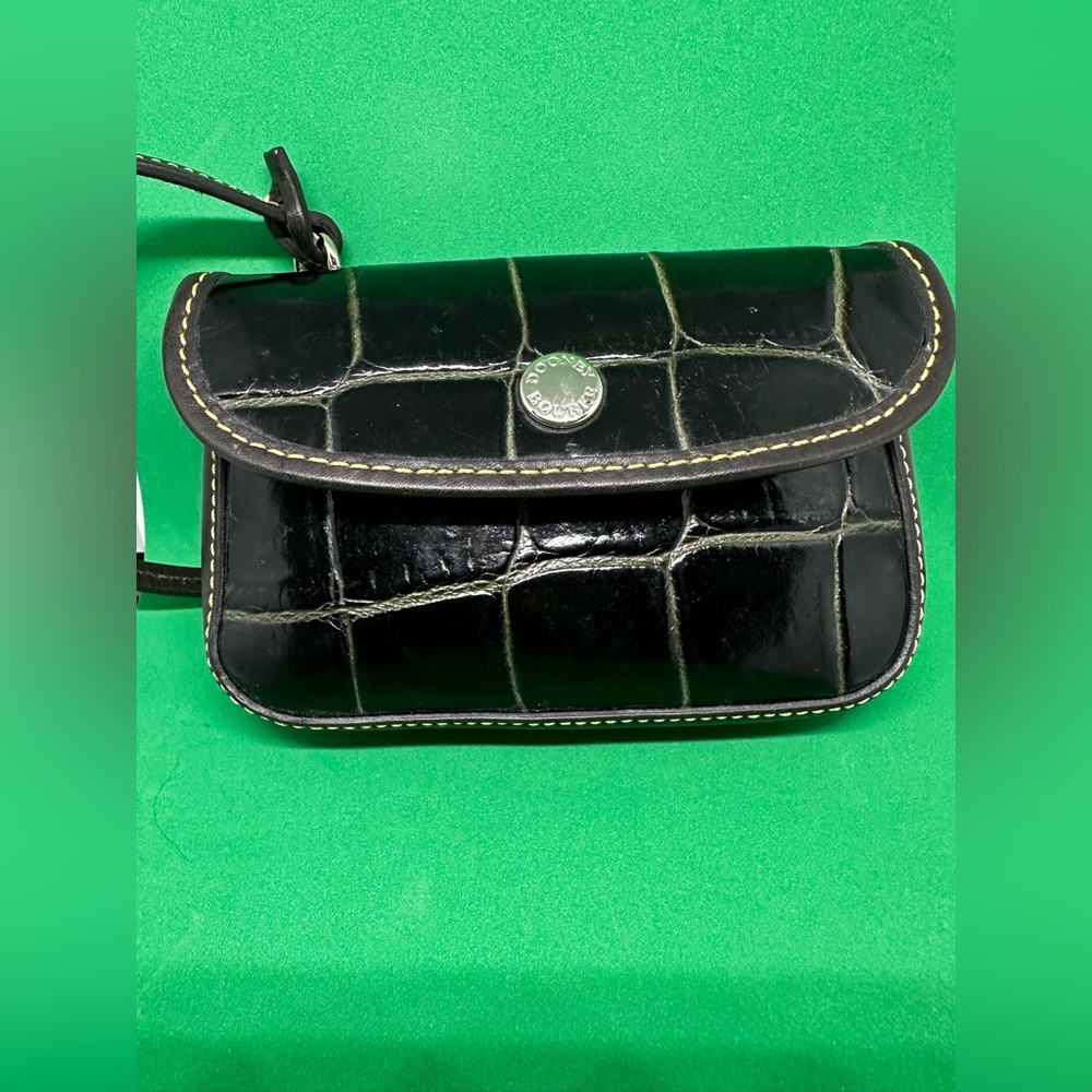 Dooney & Bourke Dark Brown/Green hue Croc-Embossed Leather wristlet
